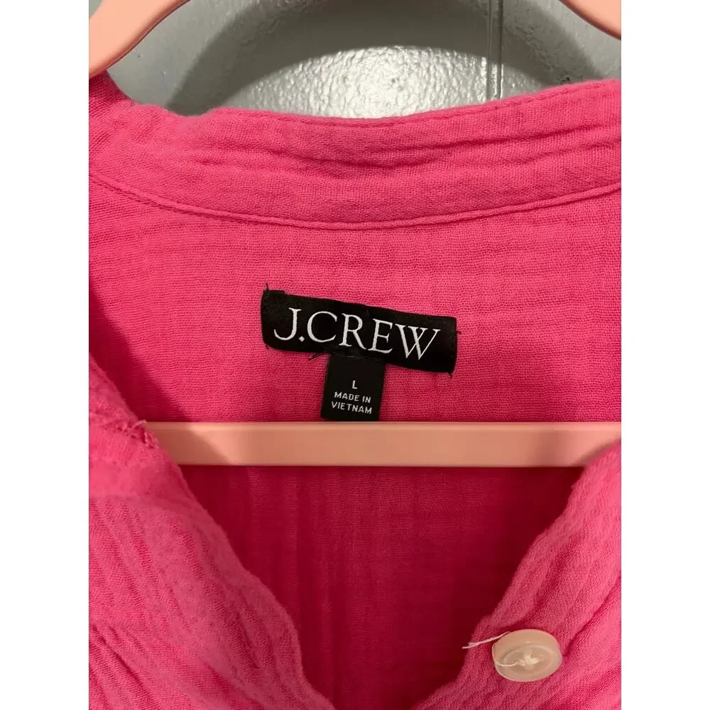 J. Crew Pink Soft Gauze Cotton Fresco Popover Long Sleeve Relaxed Fit Top L
